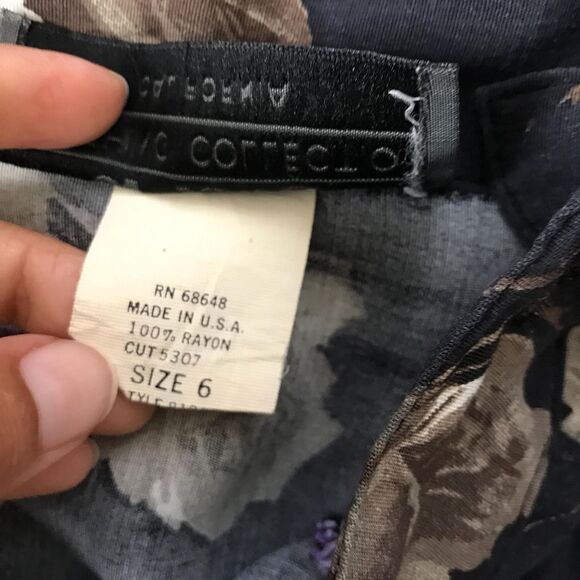 Vintage 90s ABS Black Purple Rose Floral Midi Skirt w/ Pockets Small - Picture 9 of 9